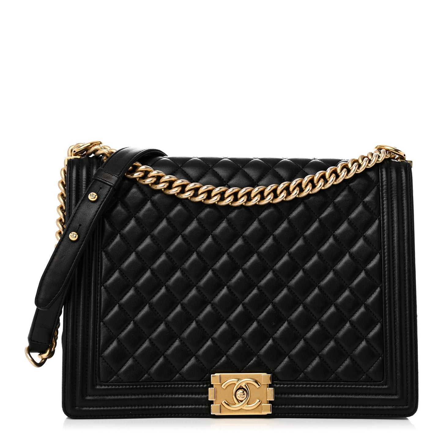 Lambskin Quilted Large Boy Flap Black