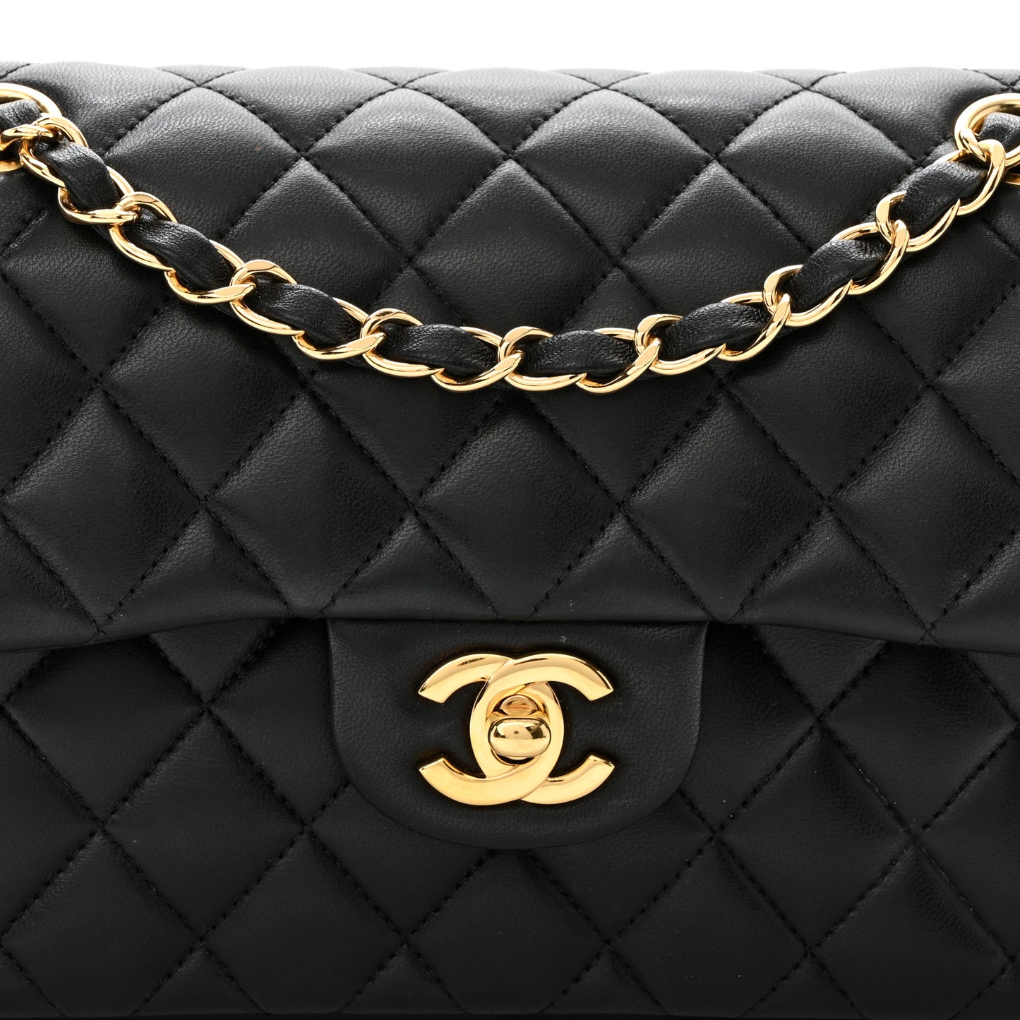 Lambskin Quilted Small Double Flap Black