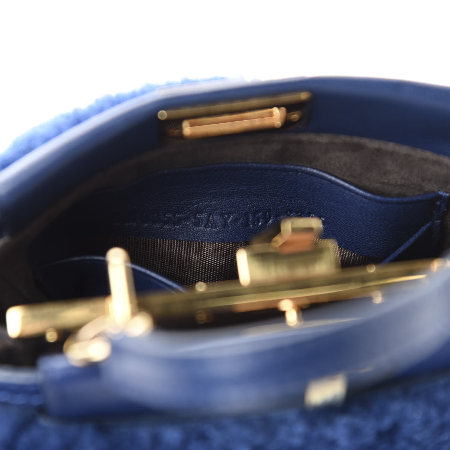 Fendi Shearling Shiny Nappa Micro Peekaboo Iconic Satchel Blue 10 of 11