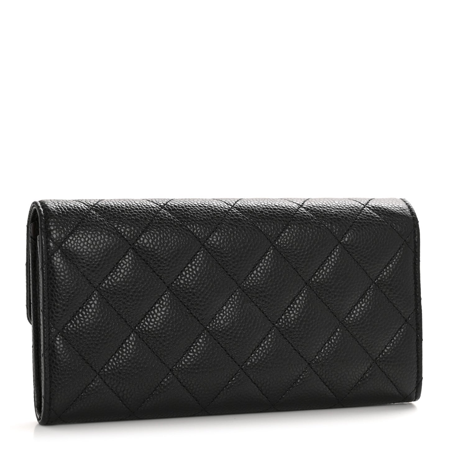 Caviar Quilted Large Gusset Flap Wallet Black