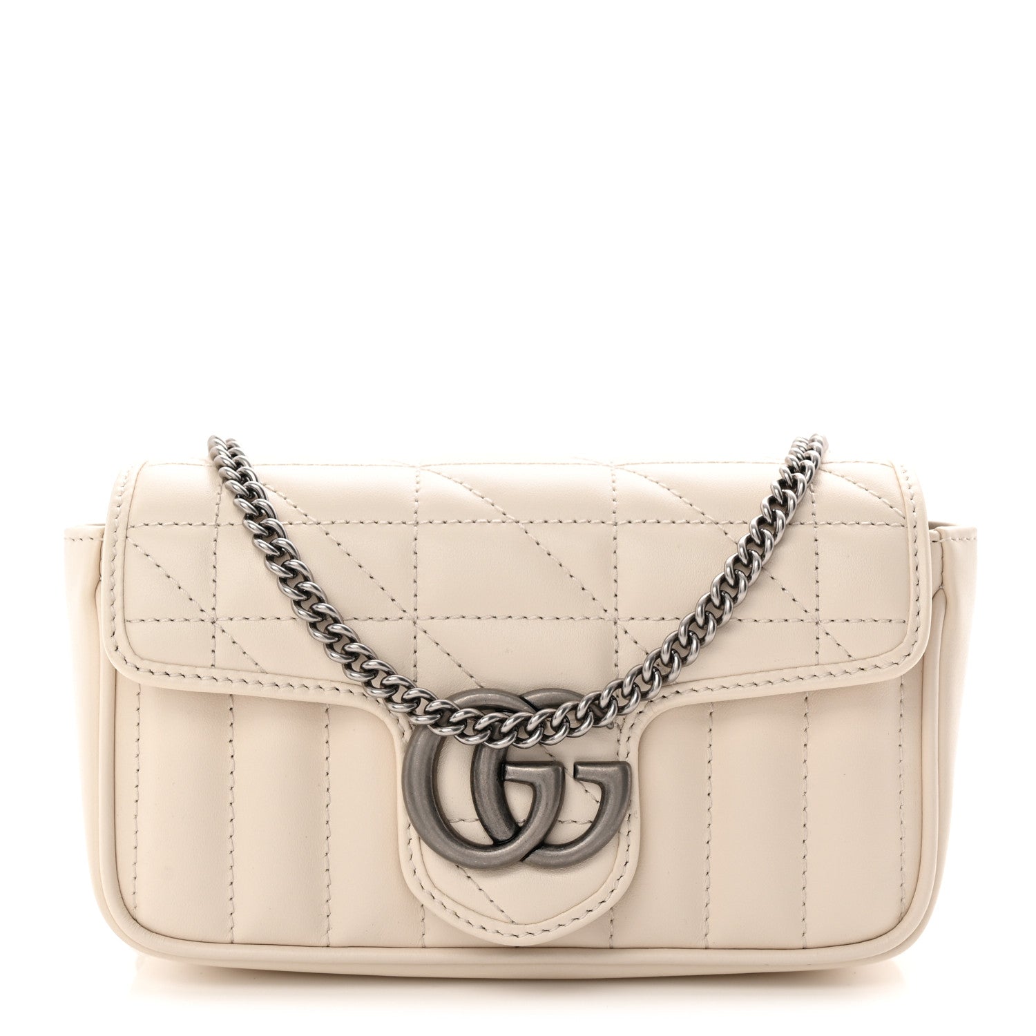 Gucci Calfskin Matelasse Aria Super Mini GG Marmont Shoulder Bag Mystic White 1 of 10