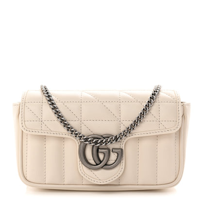 Gucci Calfskin Matelasse Aria Super Mini GG Marmont Shoulder Bag Mystic White 1 of 10