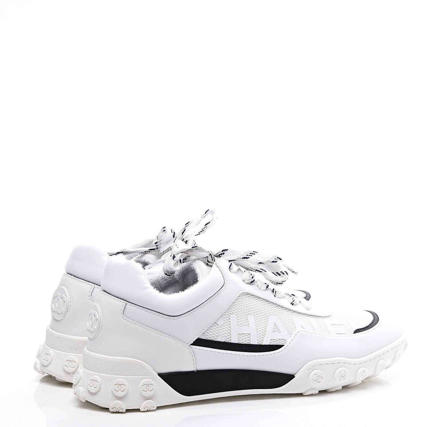 Chanel Calfskin Mesh Lycra Womens Logo Sneakers 38.5 White 4 of 11