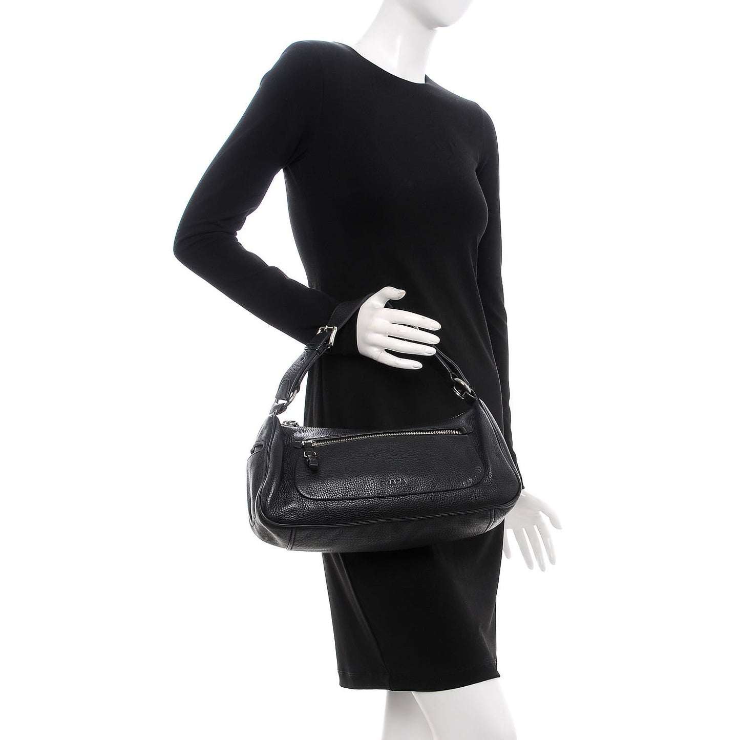 Vitello Daino Buckle Shoulder Bag Black
