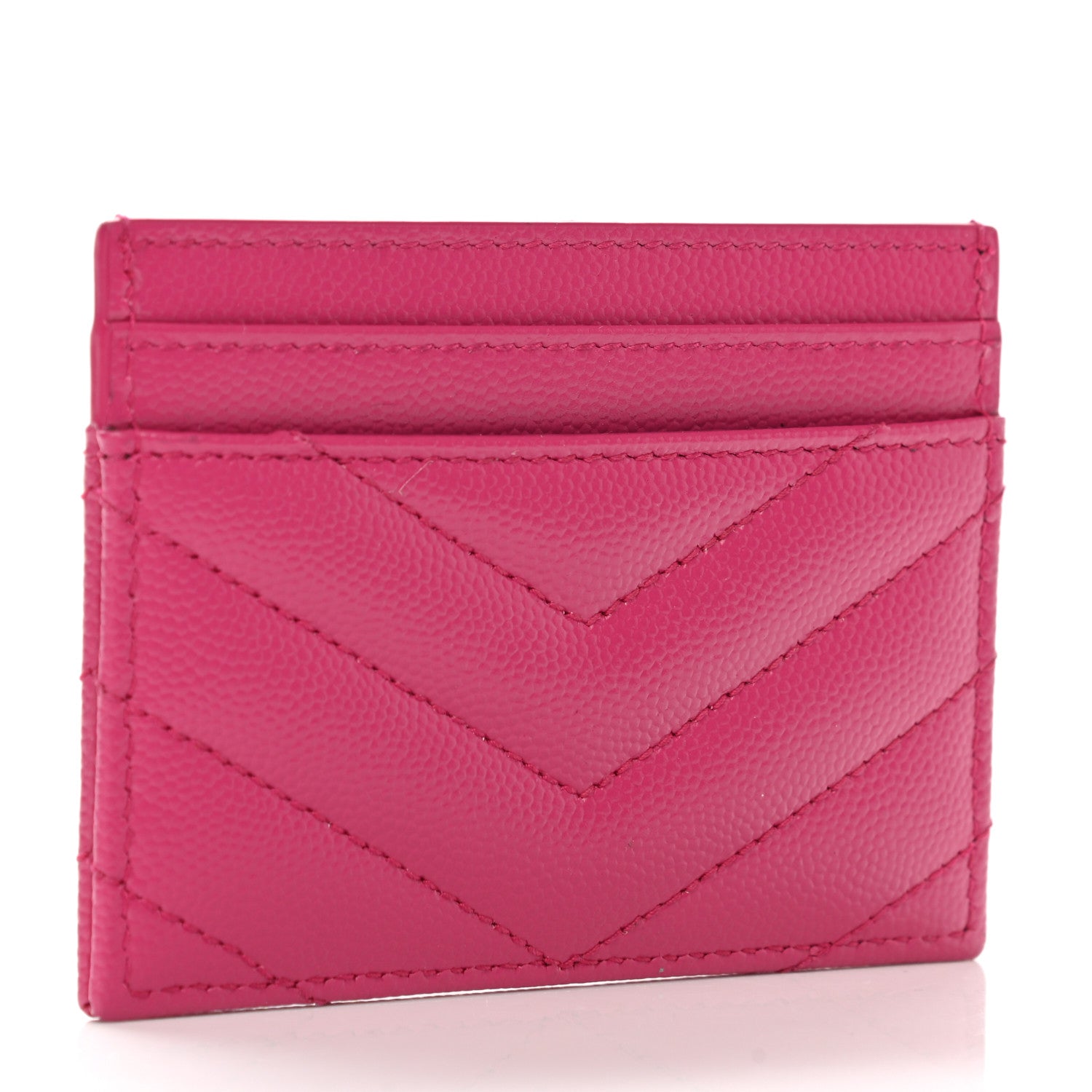 Saint Laurent Grain De Poudre Matelasse Chevron Monogram Credit Card Case Fresh Fuxia 3 of 8