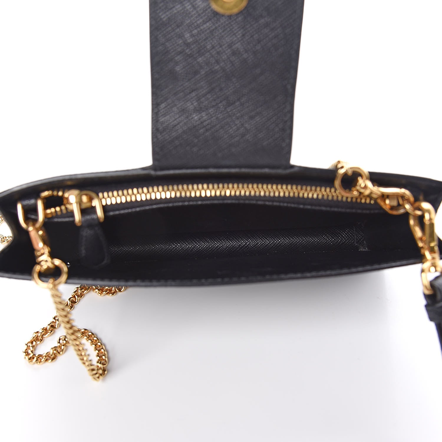 Prada Saffiano Metal Mini Chain Wallet Black 5 of 11