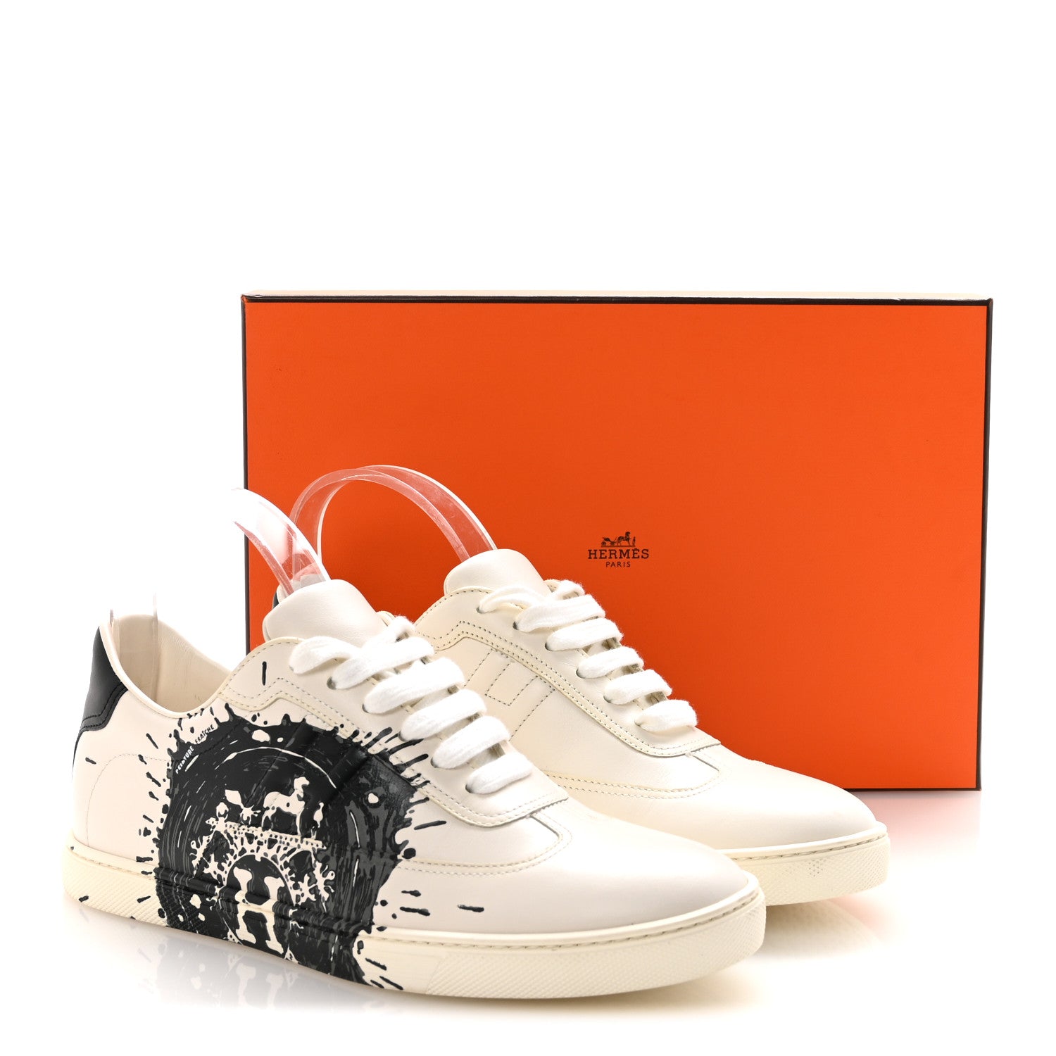 Hermes Swift Peinture Fraiche Womens Quicker Sneakers 39 White Black 9 of 9