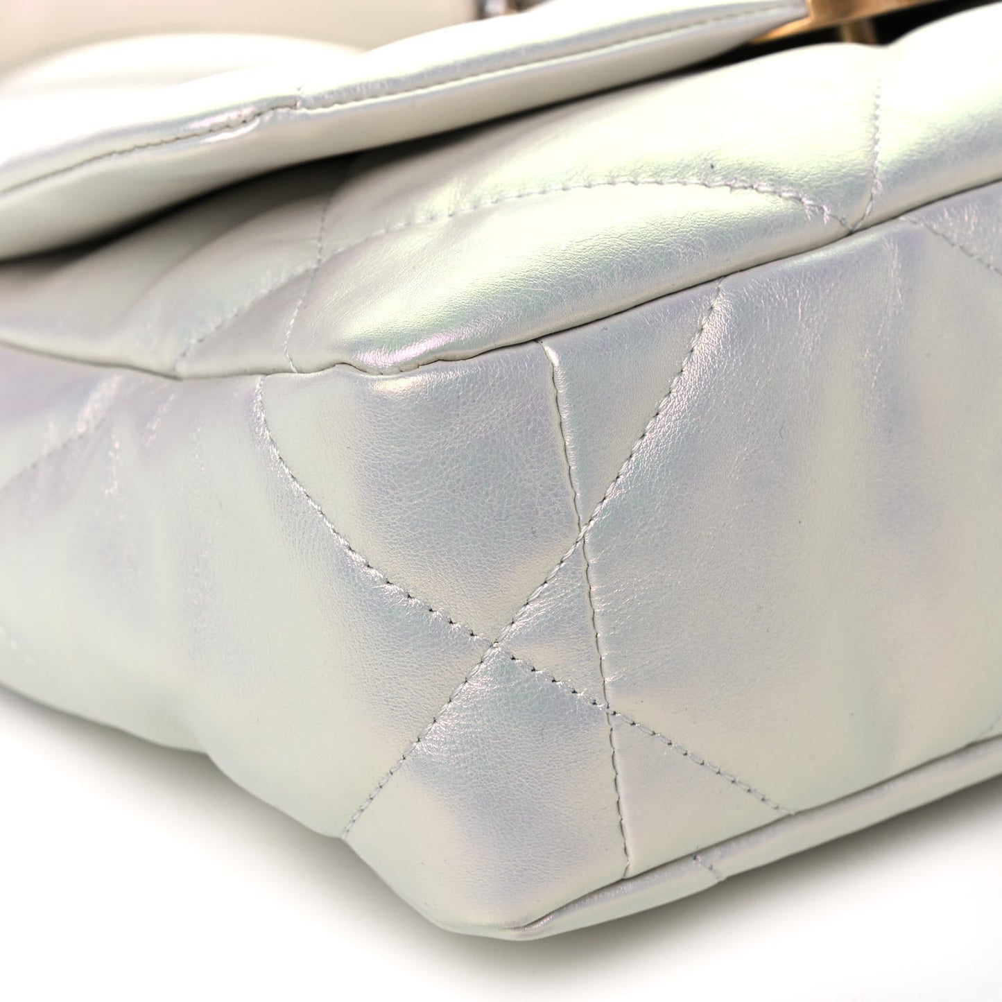 Iridescent Calfskin Quilted Medium Chanel 19 Flap White