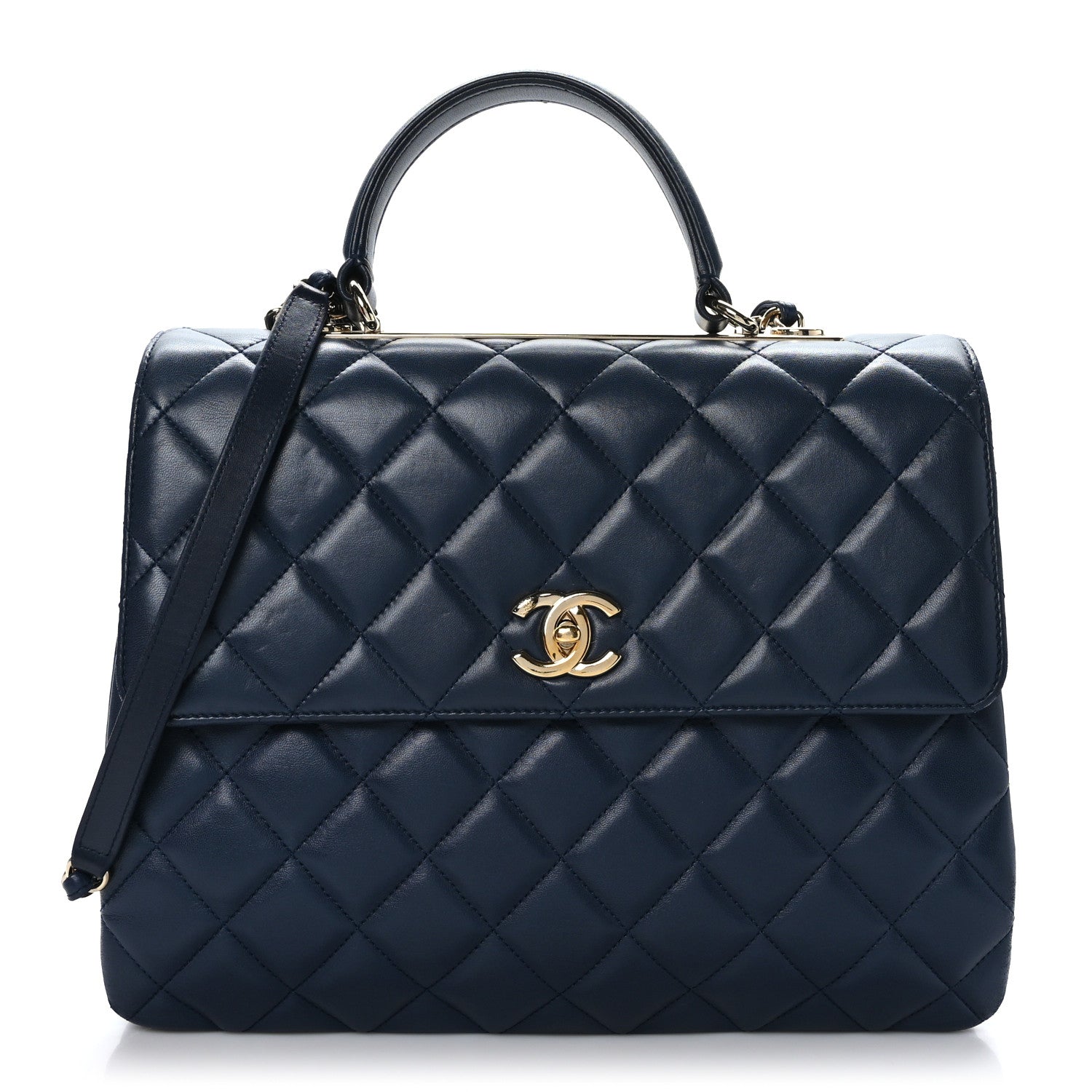 Chanel Lambskin Quilted Large Trendy CC Flap Dual Handle Bag Navy Blue 1 of 9