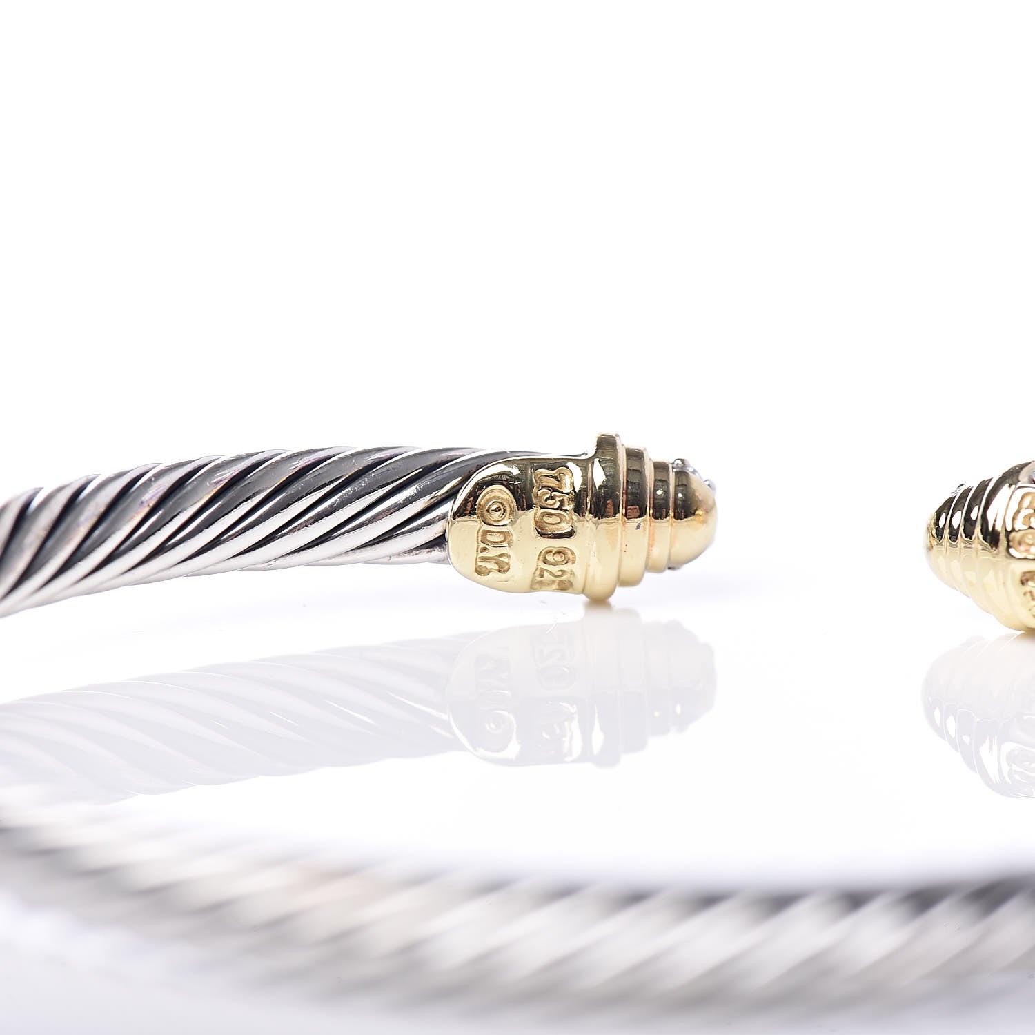 David Yurman Sterling Silver 18K Yellow Gold Diamond 4mm Cable Classics Bracelet 5 of 5