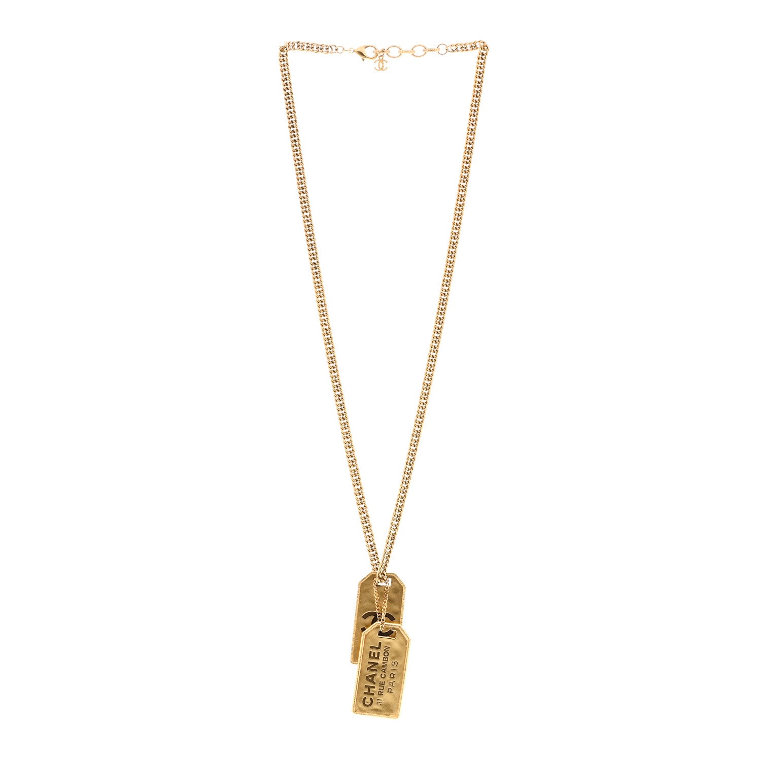 Chanel ID Dog Tag Charm Necklace Gold 3 of 5