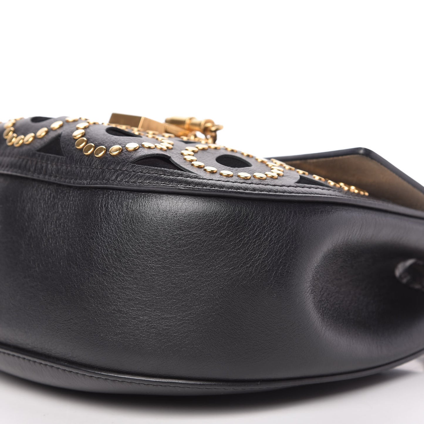 Calfskin Suede Studded Drew Shoulder Bag Black