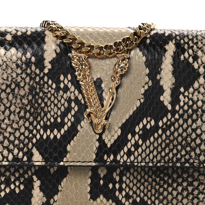 Versace Snakeskin Virtus Wallet On Chain Beige Black 8 of 10