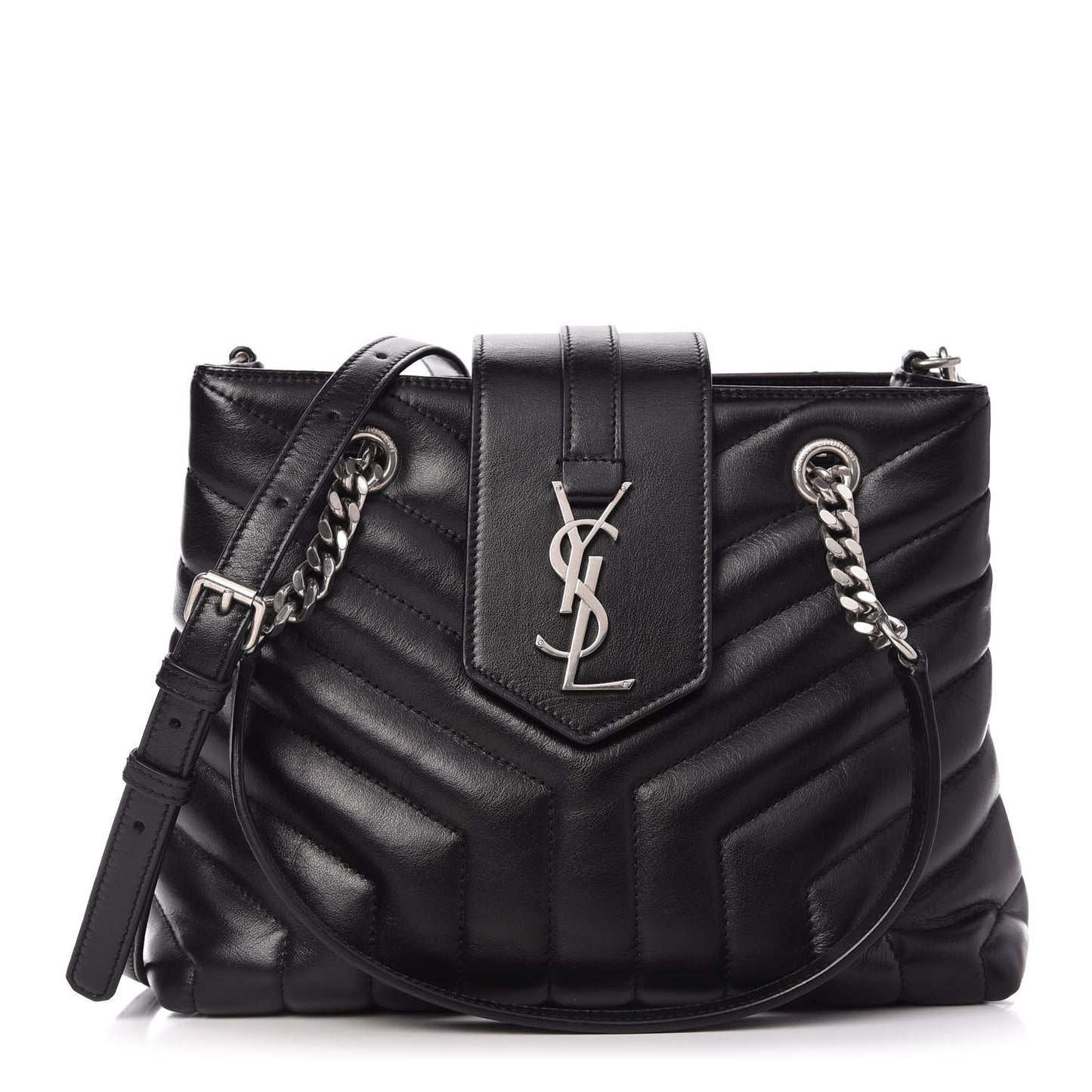 Calfskin Y Quilted Monogram Small Loulou Shopper Black