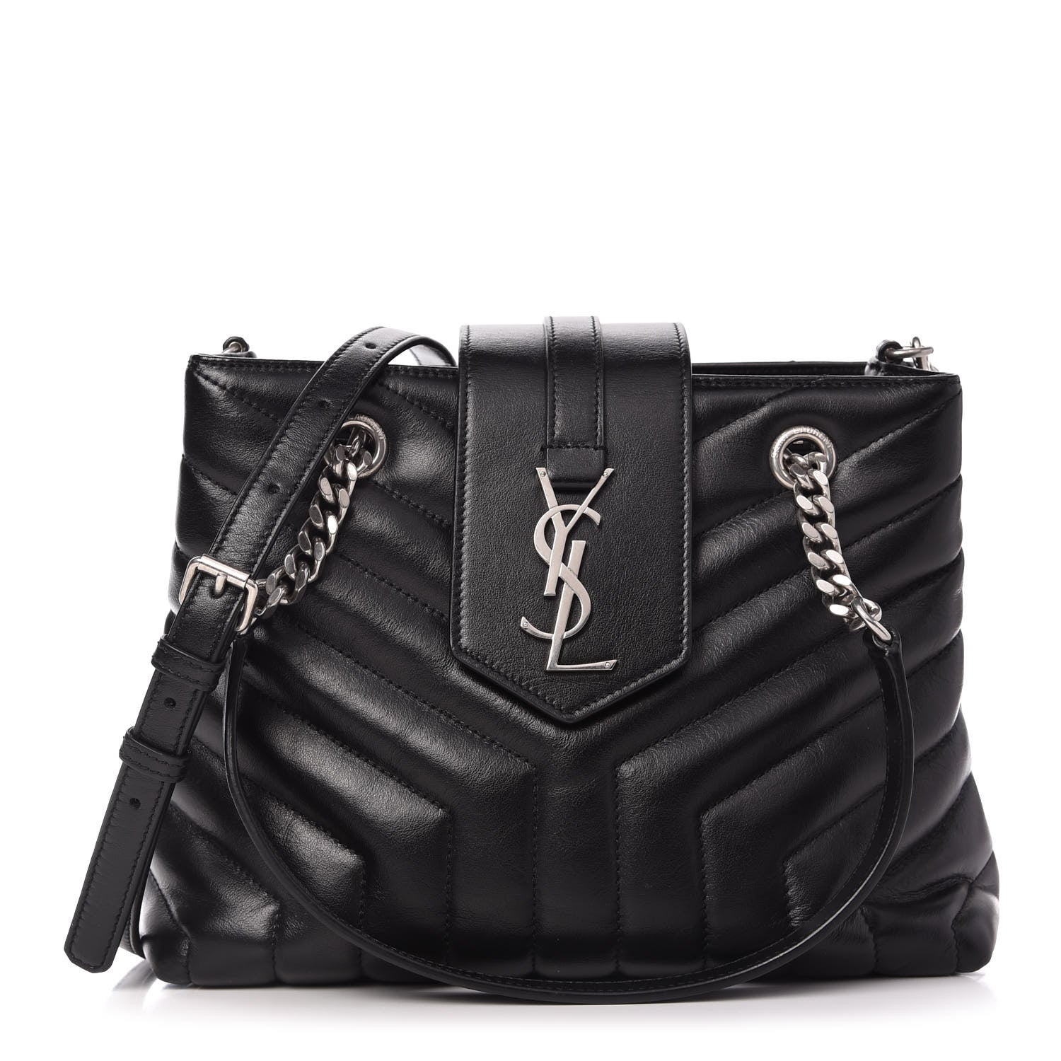 Saint Laurent Calfskin Y Quilted Monogram Small Loulou Shopper Black 1 of 10