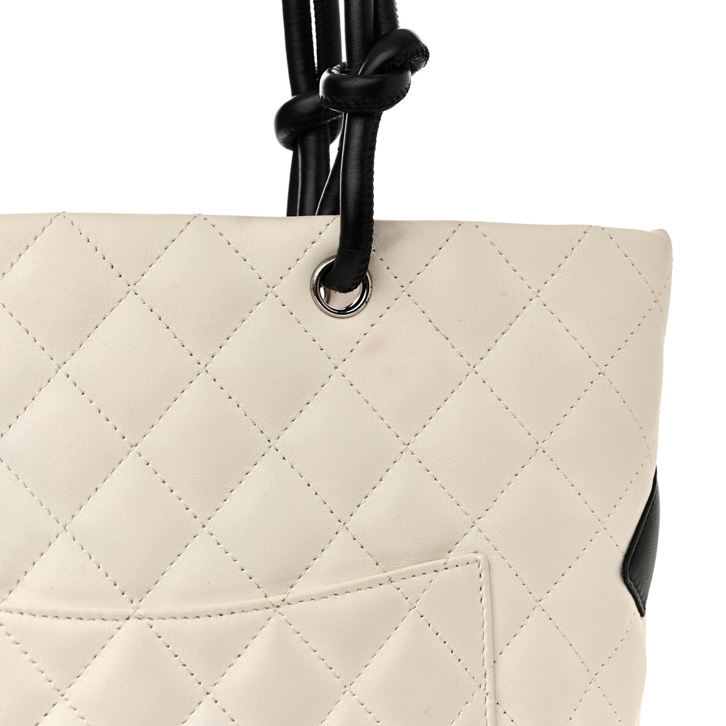 Calfskin Quilted Medium Cambon Tote White Black