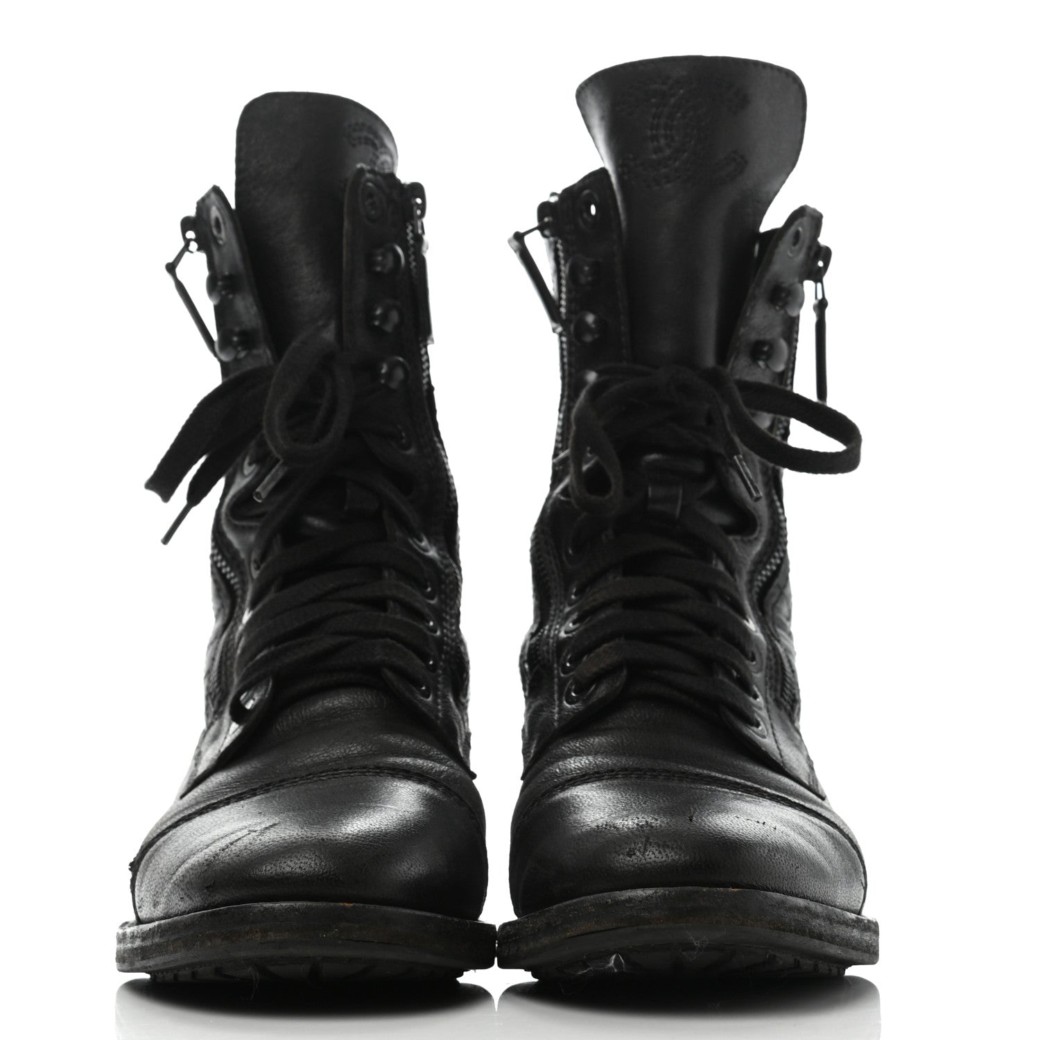 Chanel Calfskin Quilted Lace Up Combat Boots 40 Black 3 of 15
