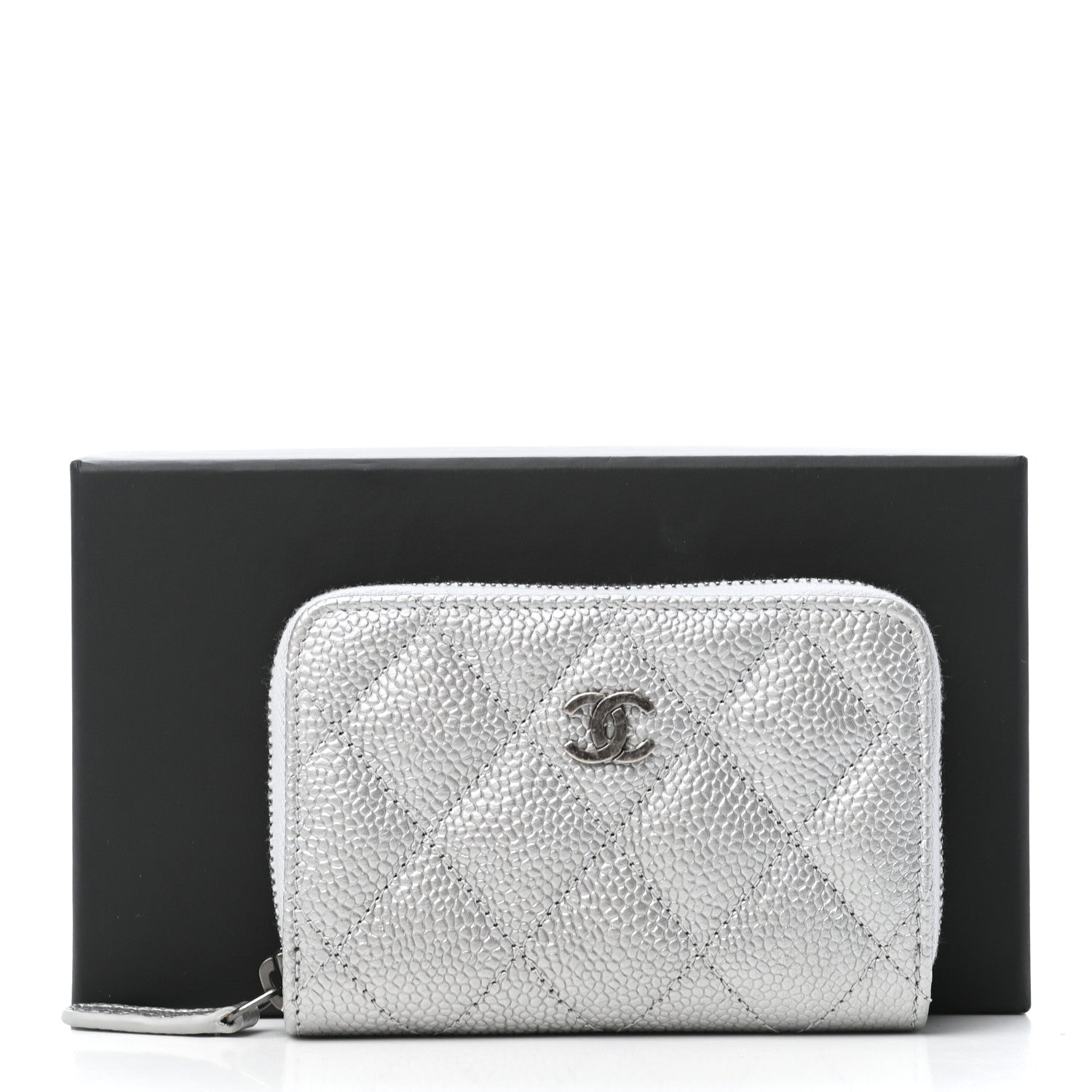 Chanel Metallic Caviar Quilted Zip Coin Purse Silver 8 of 8