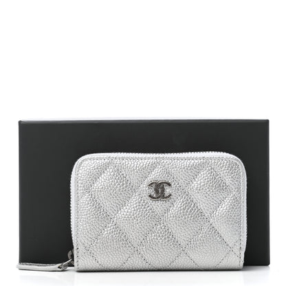 Chanel Metallic Caviar Quilted Zip Coin Purse Silver 8 of 8