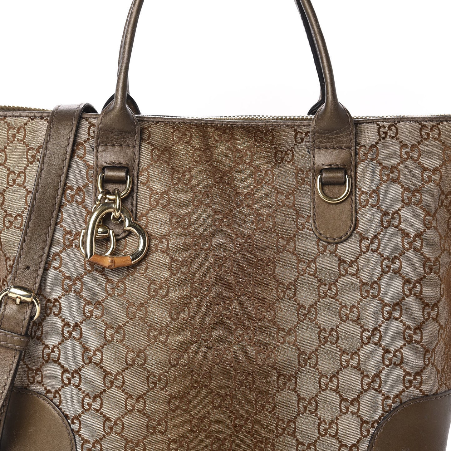 Monogram Lurex Heart Bit Charm Top Handle Tote Bronze