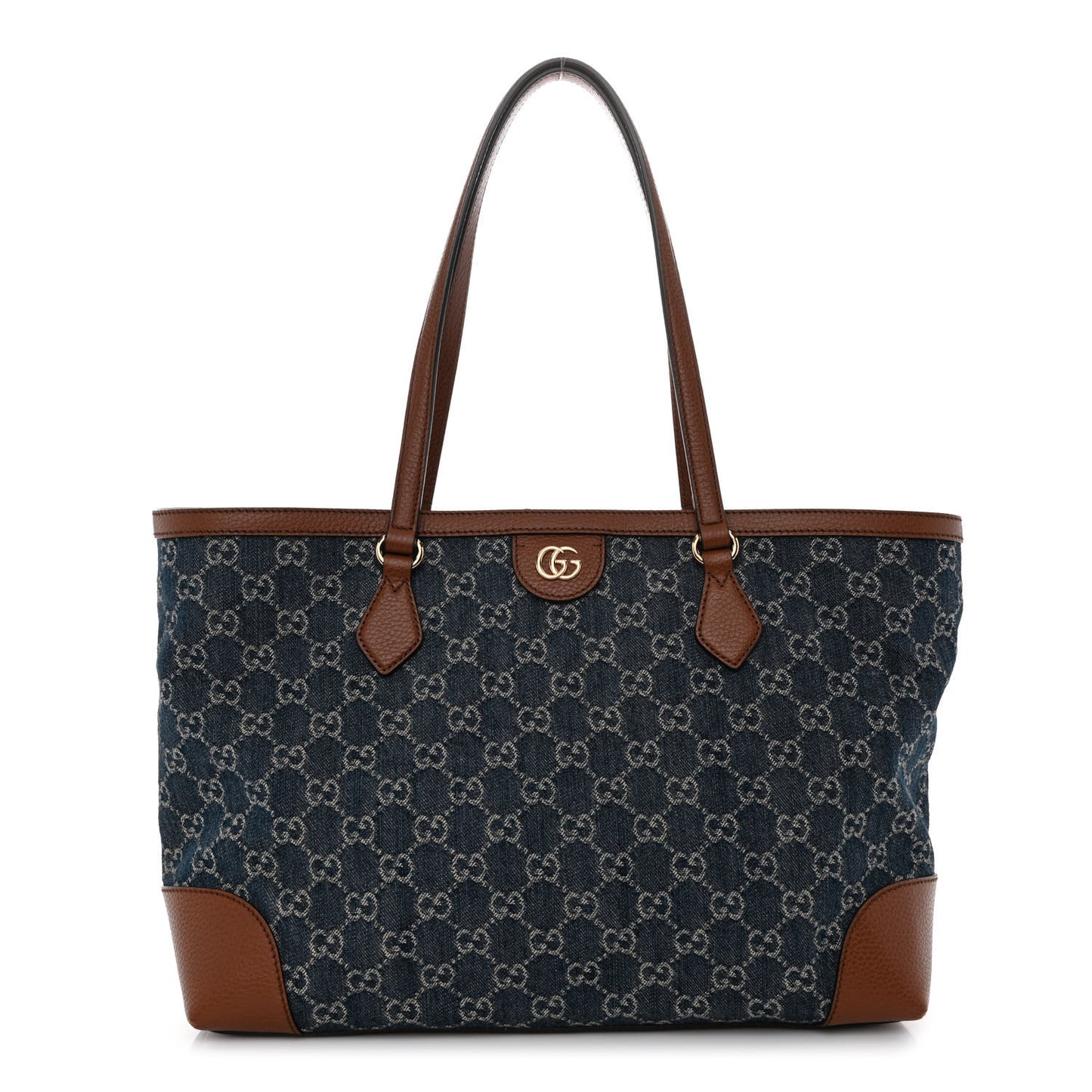 New Denim GG Monogram Medium Ophidia Shopping Tote Blue Tea Cuir