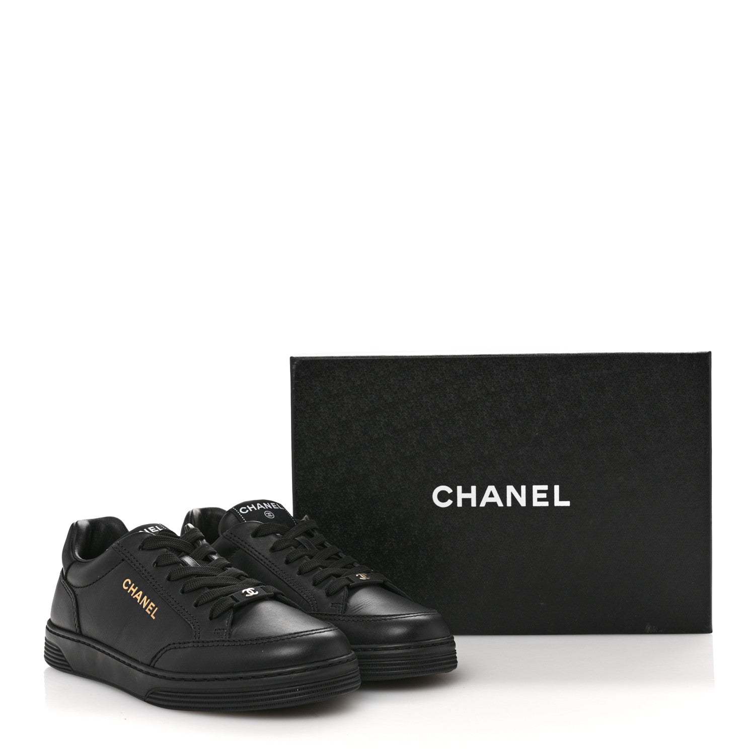 Chanel Calfskin Womens CC Logo Sneakers 38.5 Black 10 of 10