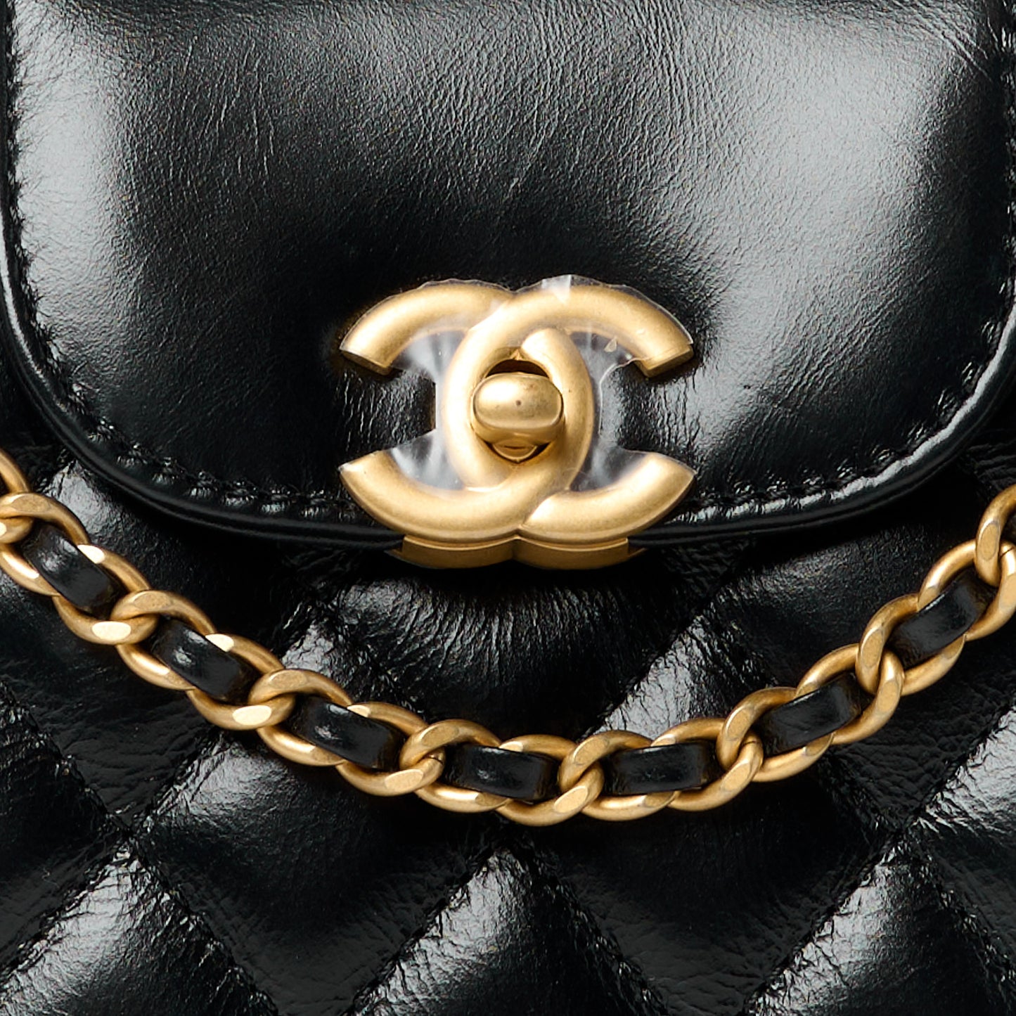 Shiny Aged Calfskin Quilted Nano Kelly Shopper Black