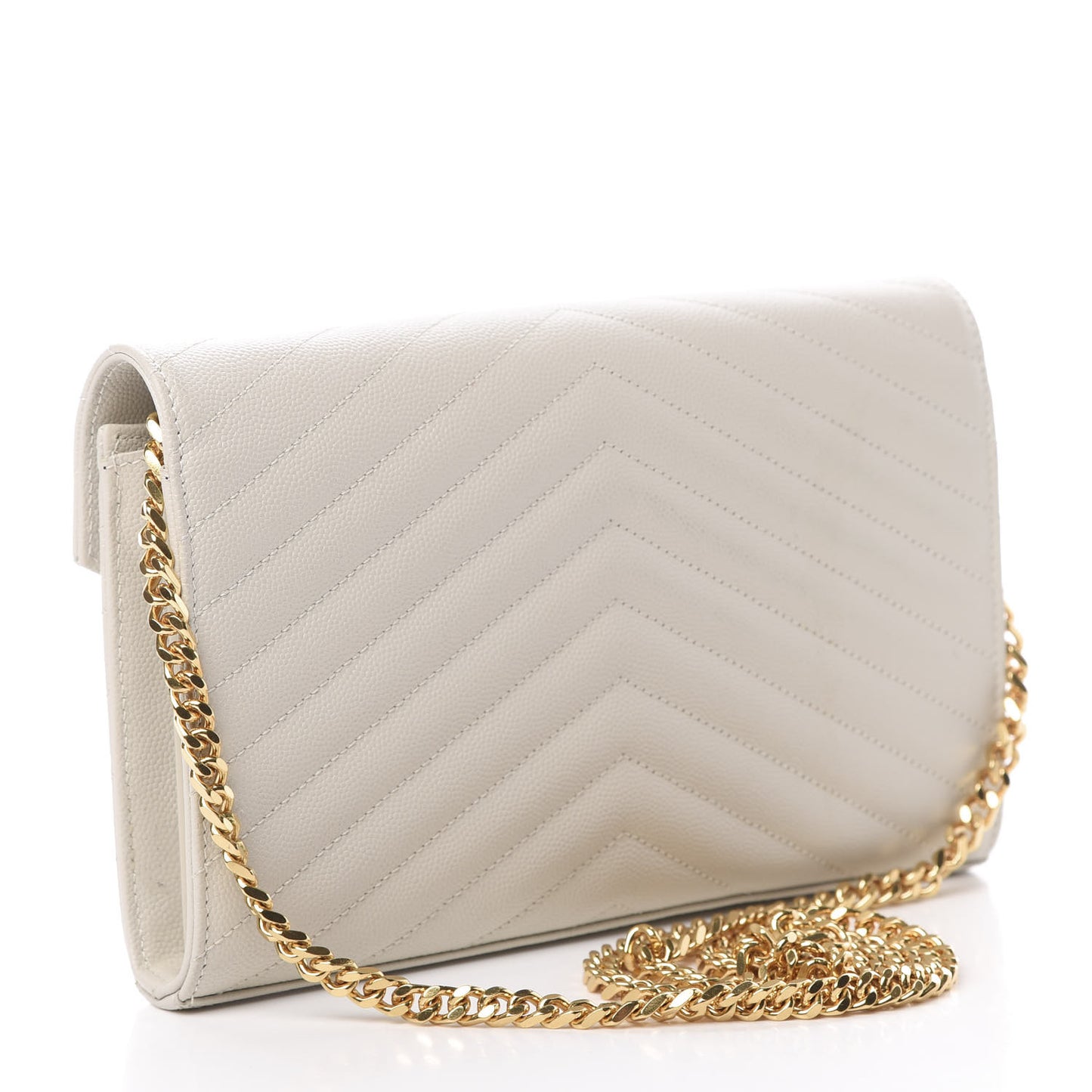 Grain De Poudre Matelasse Chevron Monogram Chain Wallet Crema Soft
