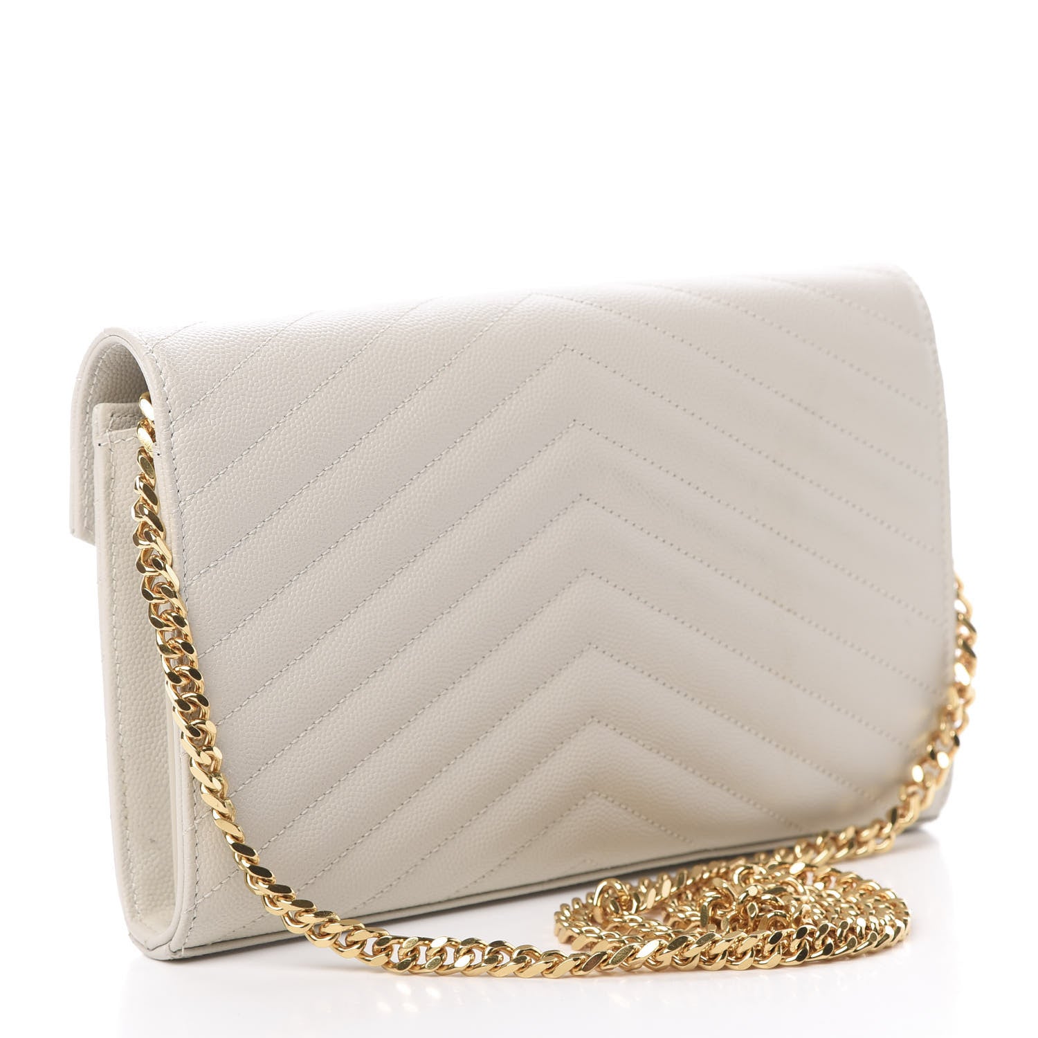 Saint Laurent Grain De Poudre Matelasse Chevron Monogram Chain Wallet Crema Soft 3 of 12