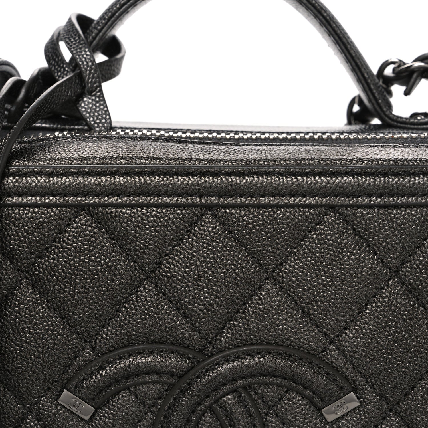 Chanel Metallic Caviar Quilted Medium CC Filigree Vanity Case Dark Silver 8 of 11