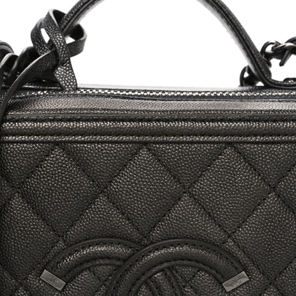 Chanel Metallic Caviar Quilted Medium CC Filigree Vanity Case Dark Silver 8 of 11