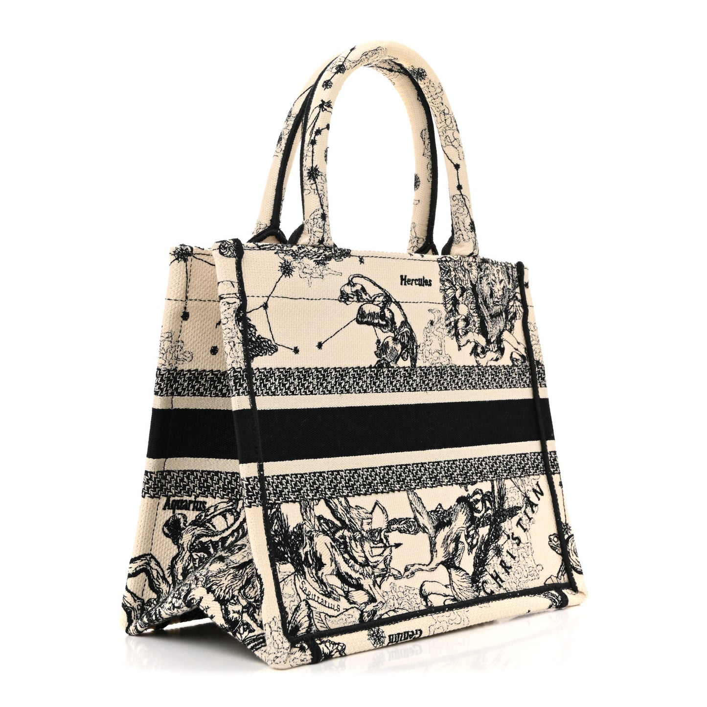 Canvas Embroidered Small Zodiac Toile De Jouy Book Tote Latte