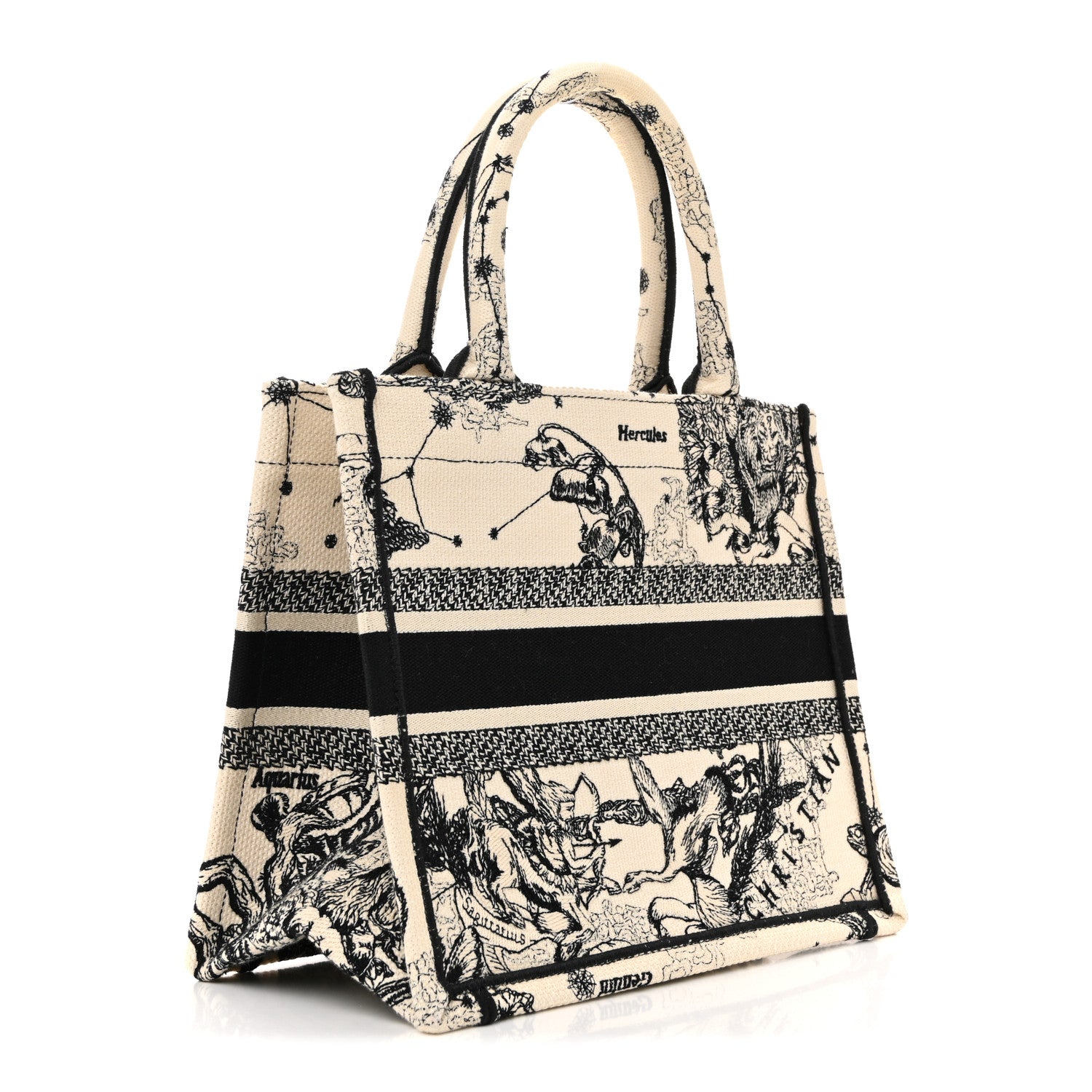 Christian Dior Canvas Embroidered Small Zodiac Toile De Jouy Book Tote Latte 3 of 10