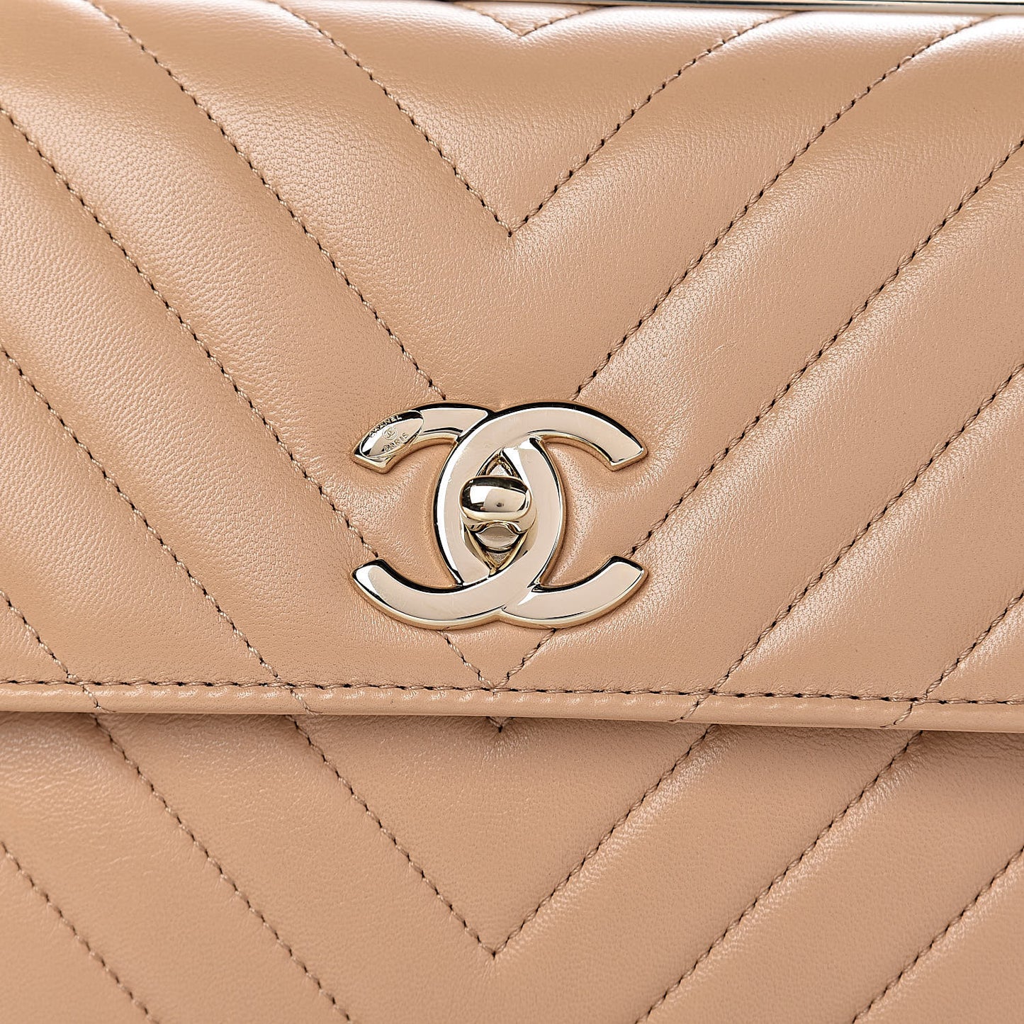 Lambskin Chevron Quilted Small Trendy CC Dual Handle Flap Bag Beige