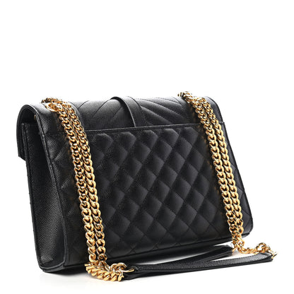 Saint Laurent Grain De Poudre Textured Mixed Matelasse Triquilt Medium Monogram Satchel Black 3 of 11