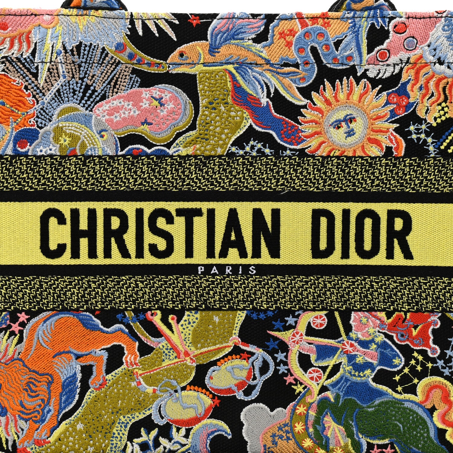 Christian Dior Canvas Zodiac Fantastico Embroidered Medium Book Tote Black Multicolor 8 of 10