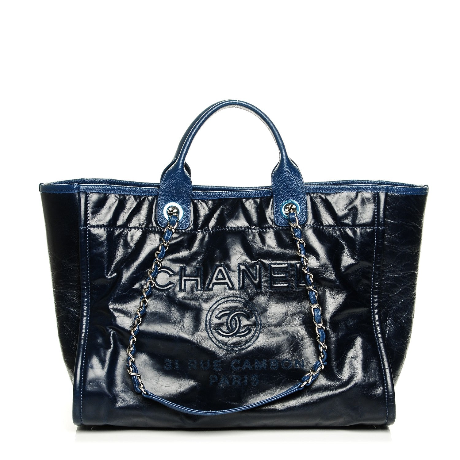 Chanel Glazed Calfskin Large Deauville Tote Blue 1 of 7
