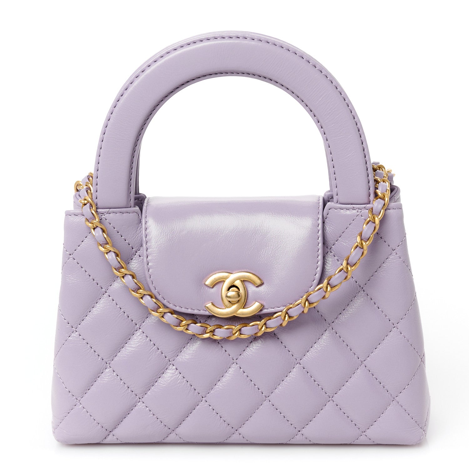 Chanel Shiny Aged Calfskin Quilted Nano Kelly Shopper Lilac 1 of 10
