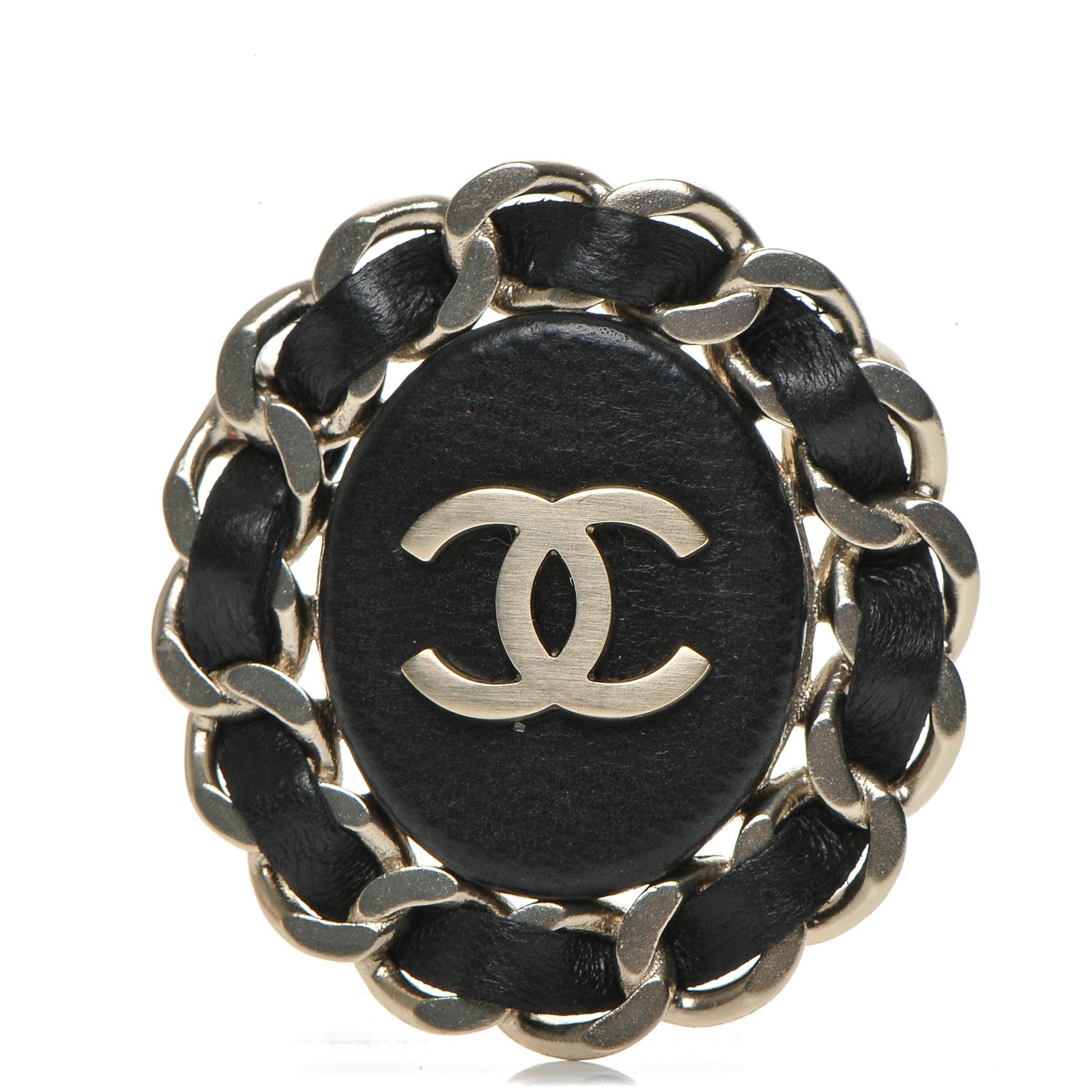 Chanel Lambskin Chain CC Brooch Black Gold 1 of 8