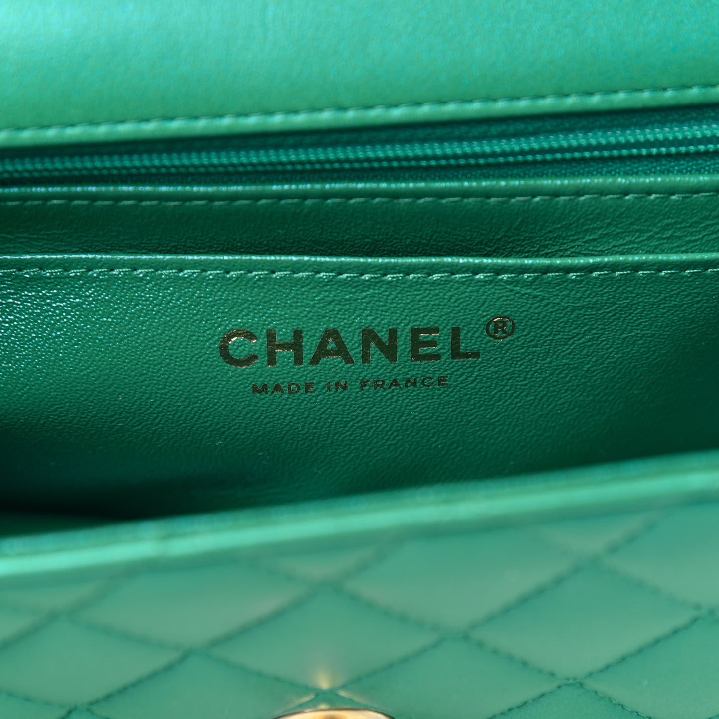 Iridescent Lambskin Quilted Mini Top Handle Rectangular Flap Green