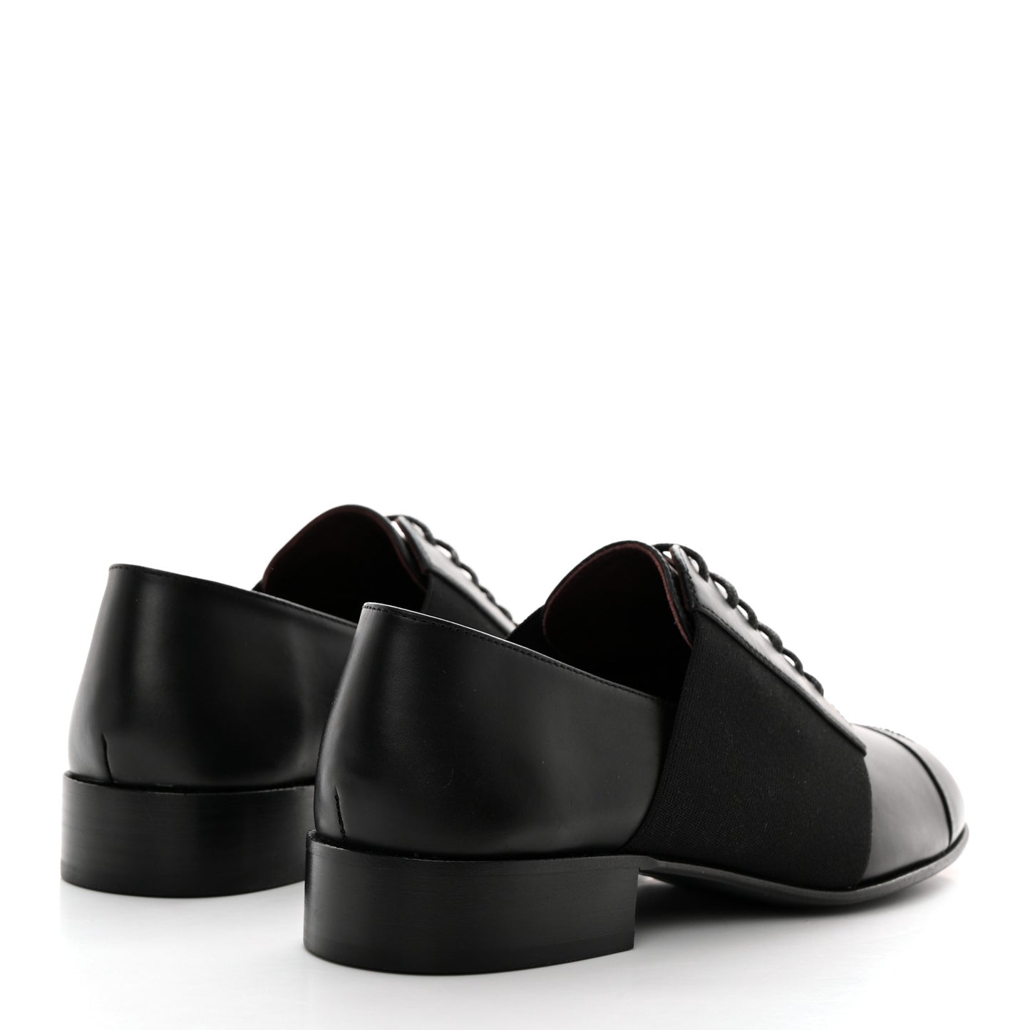Calfskin Elastic Lace Up Cap Toe CC Loafers 36 Black