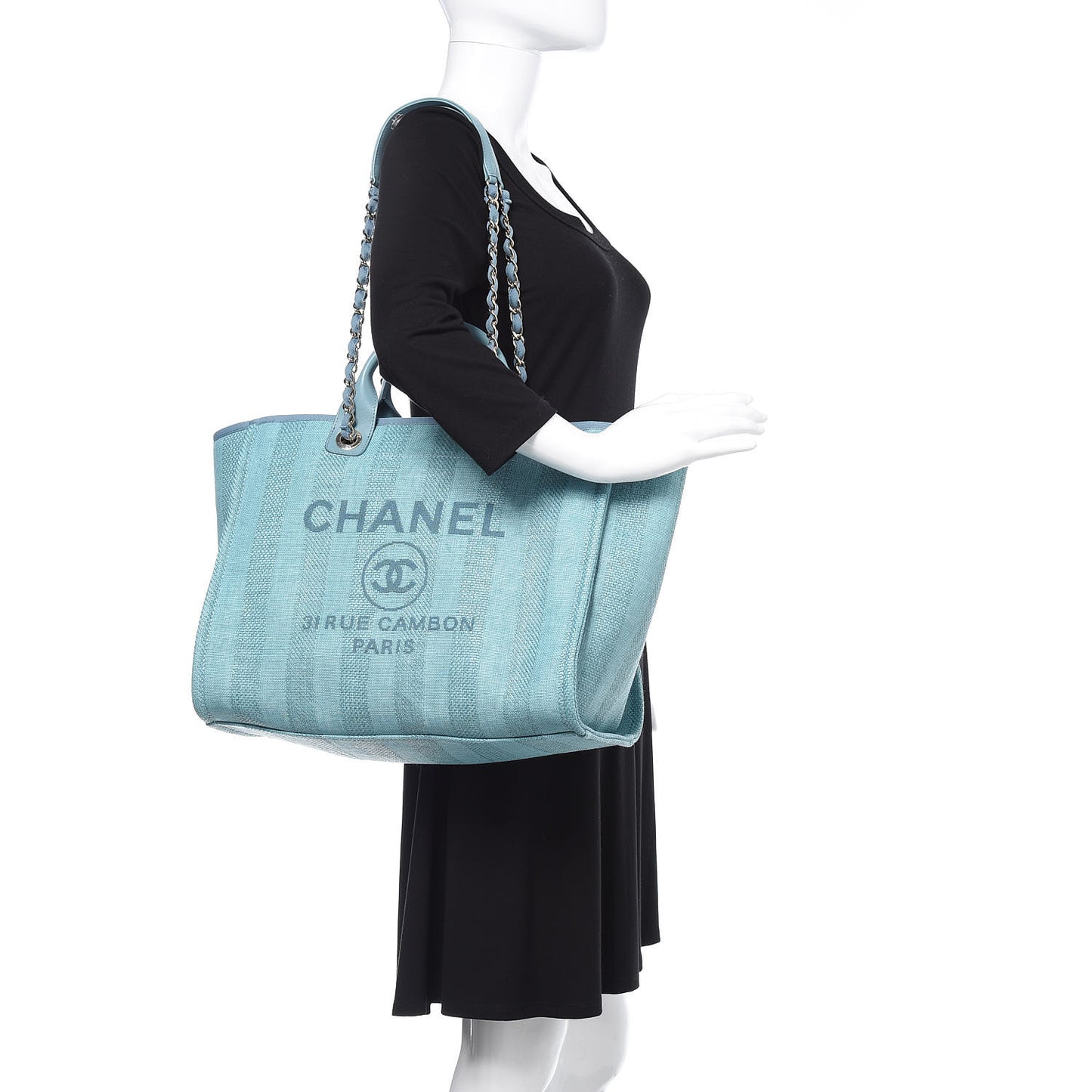 Woven Straw Raffia Striped Large Deauville Tote Blue