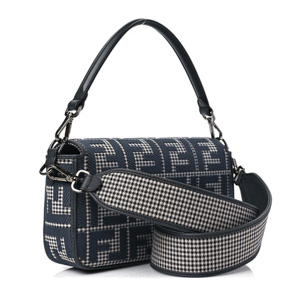 Fendi Wool Vitello King Houndstooth FF Embroidered Baguette Grigio Anthracite 2 of 7