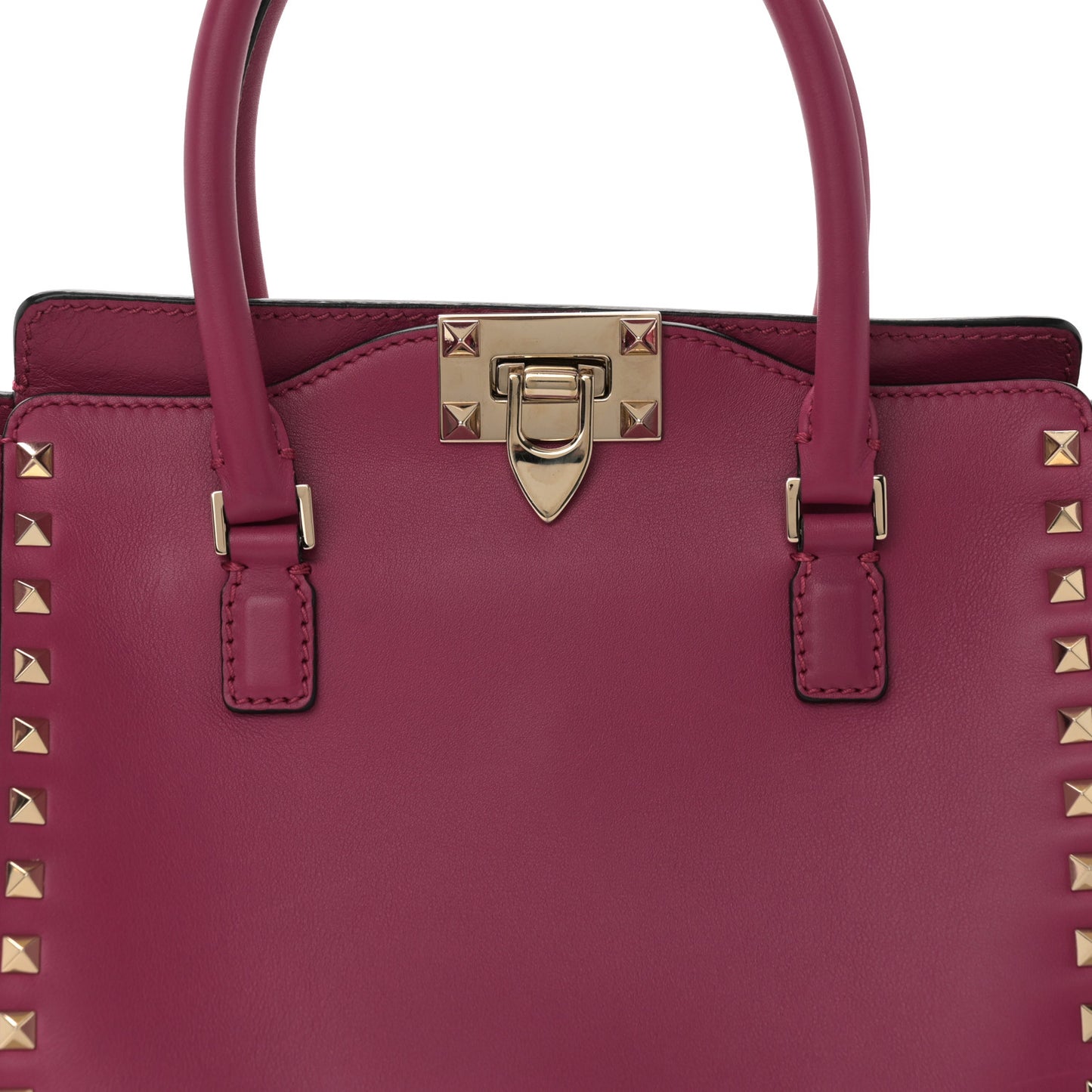 Vitello Small Rockstud Double Handle Tote Cyclamin