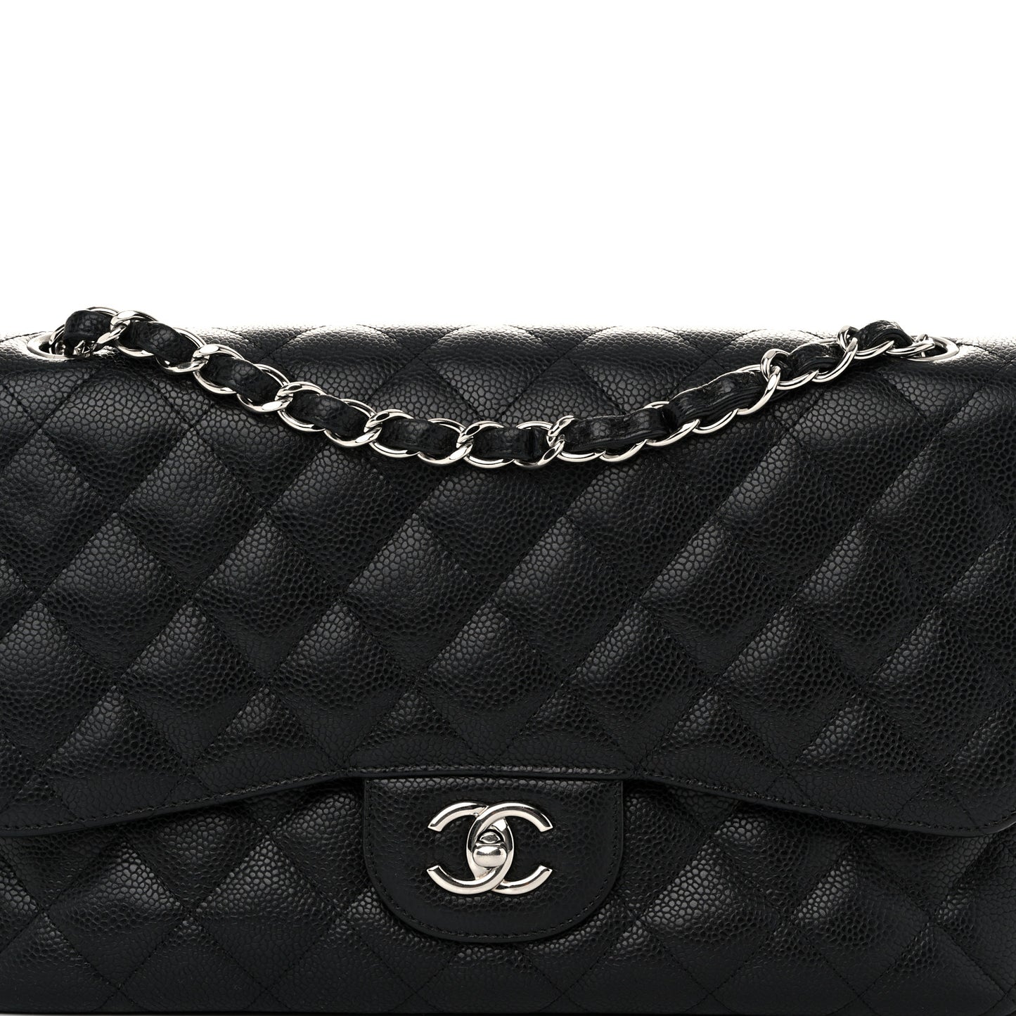 Caviar Quilted Jumbo Double Flap Black