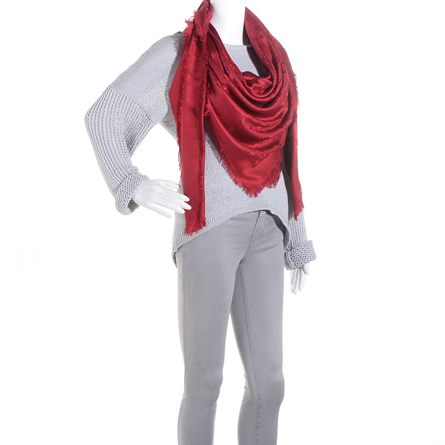 Louis Vuitton Silk Wool Monogram Shawl Pomme D'Amour 2 of 5