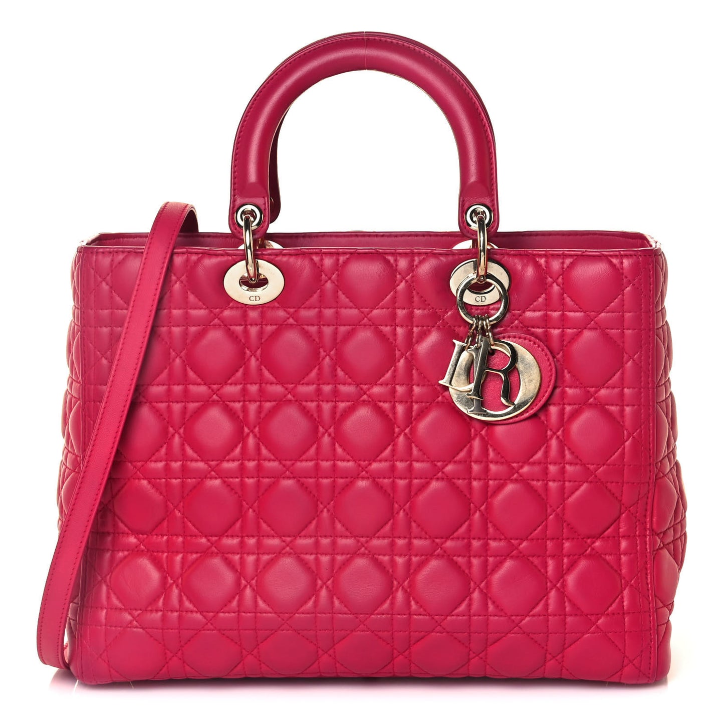Lambskin Cannage Large Lady Dior Fuchsia