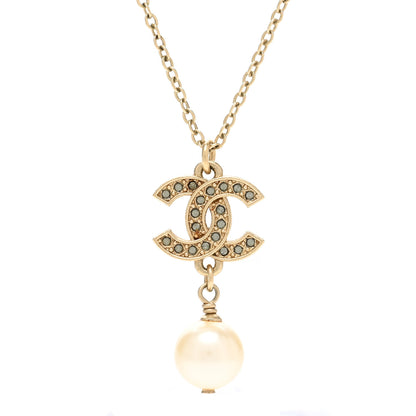 Chanel Crystal CC Pearl Drop Necklace Gold 4 of 6
