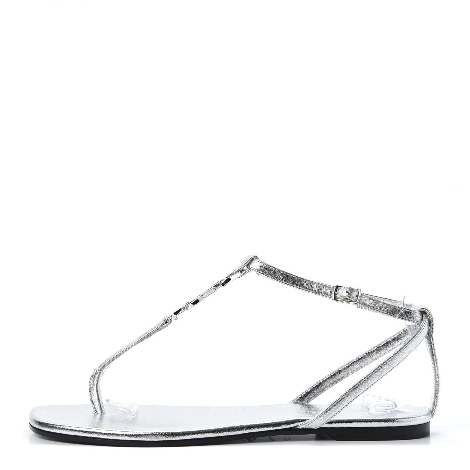 Saint Laurent Metallic Lambskin Nu Pieds 05 Thong Sandals 37 Argento 1 of 9