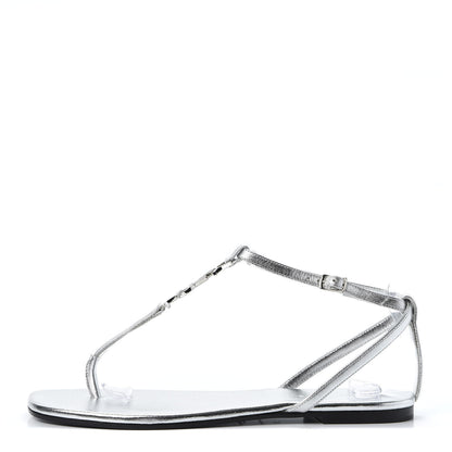 Saint Laurent Metallic Lambskin Nu Pieds 05 Thong Sandals 37 Argento 1 of 9